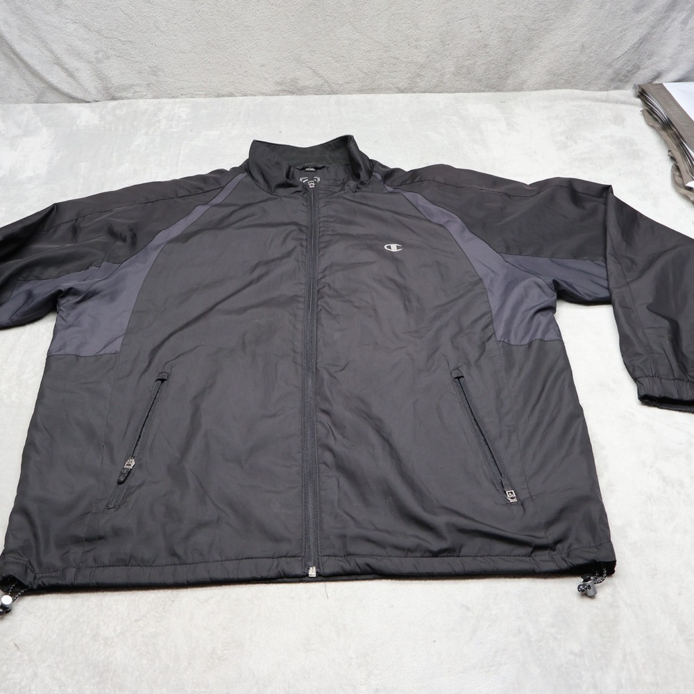 Champion Jacket Mens Large Black Full Zip Light Athletic Running Windbreaker